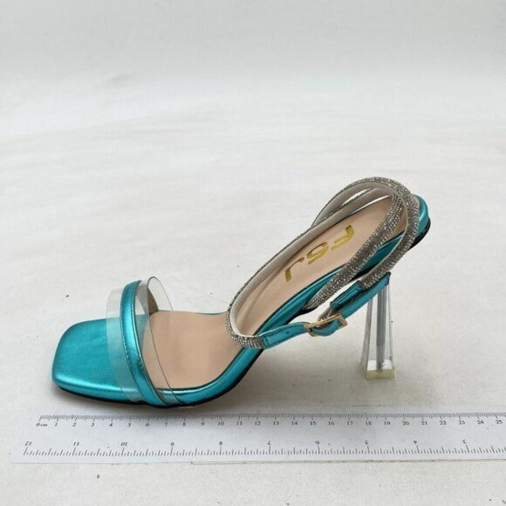 FSJ Turquoise Strappy Clear Open Toe Sandal Stiletto High Heel ankle strap Shoes